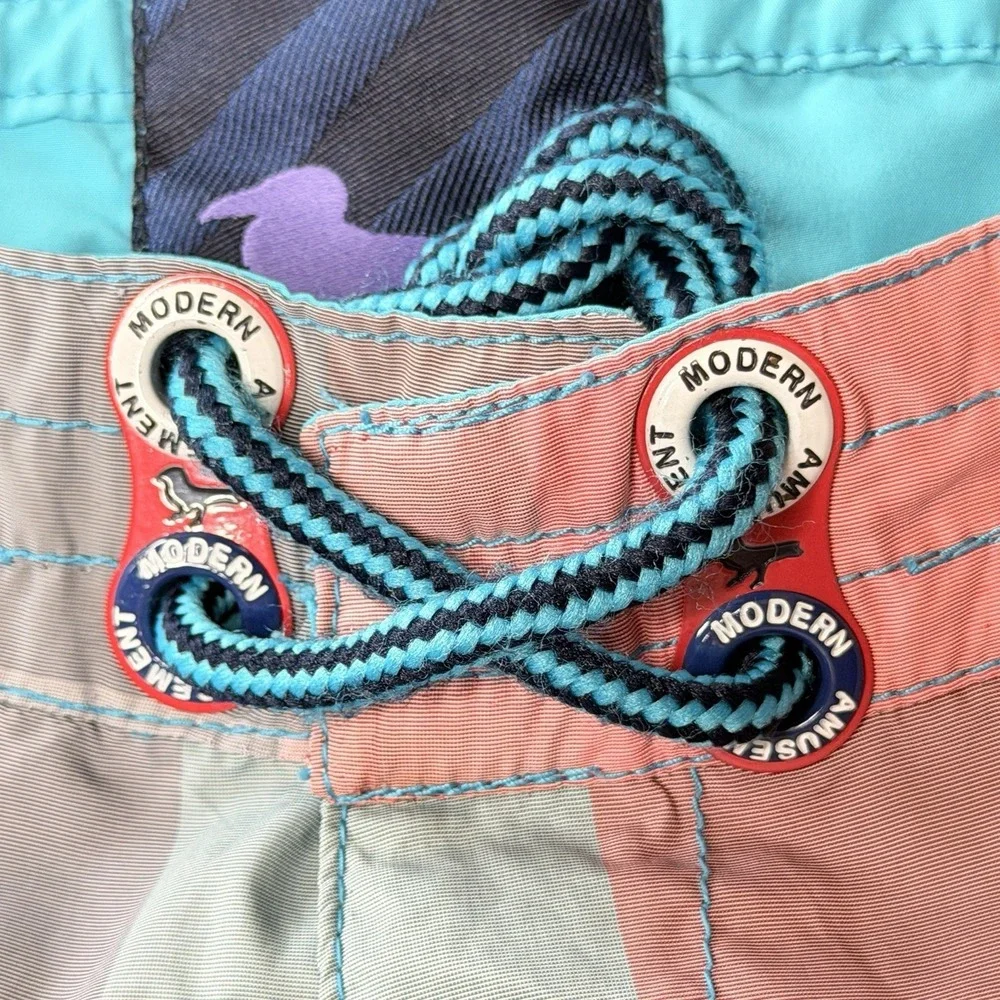 Modern‎ Amusement Board Shorts Mens 36 Plaid Pink Blue 6.5 Inseam Surf Swim